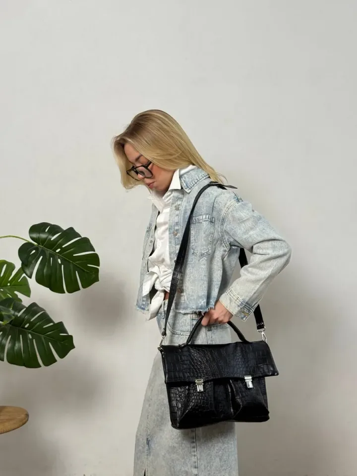 Кожаный портфель кожа натуральная цвет черный/кайман — фото 10