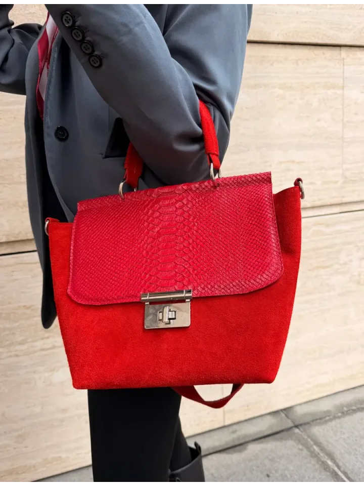 Сумка Флора  из замши красная/змея — фото 3