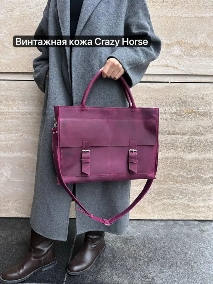 Большой портфель для ноутбука цвет марсала , кожа натуральная Crazy horse — фото 5