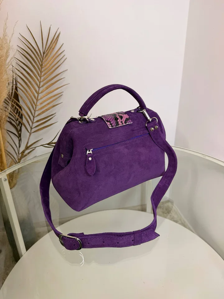 Женский саквояж “24” из замши, цвет травяной/питон (копия) — фото 5
