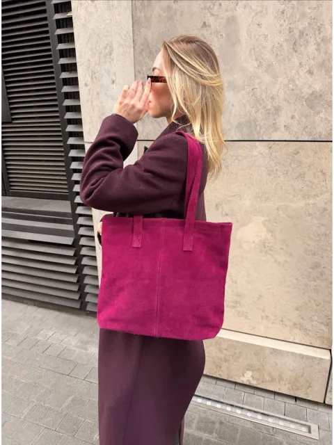 Шоппер из  натуральной замши  цвет малиновый — фото 2