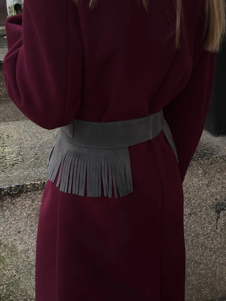 Пояс с бахромой из натуральной замши цвет графит — фото 6