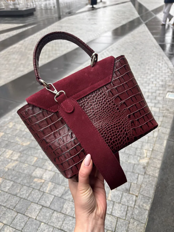 Сумка Lora  из кожи и замши ,цвет бордовый/крокодил — фото 5