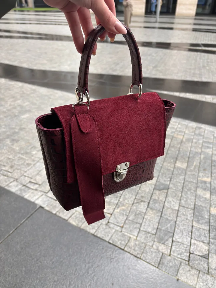 Сумка Lora  из кожи и замши ,цвет бордовый/крокодил — фото 3